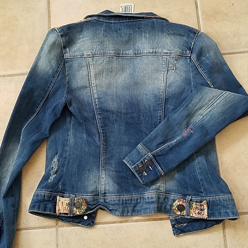 Forever 21 Blue Denim Jacket with Floral Accents - Picture 3 of 3